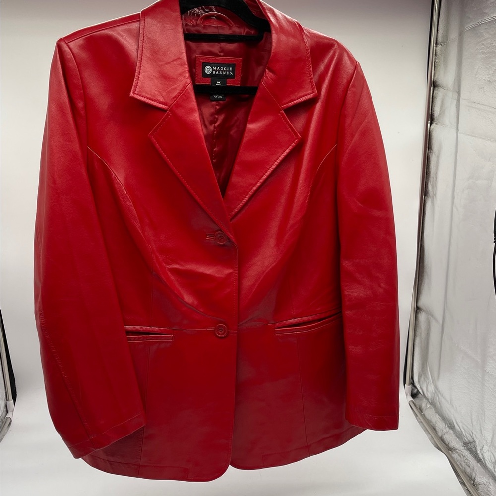 Maggie Barnes Red Leather Blazer Jacket